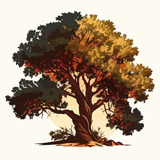 a vector illustration of an oaktree. it has to be very simple and can only consist of 4 colors.