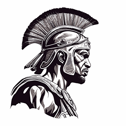 a vector outline of a sihloette of a african war gladiator in a helmet facing side after vicroy on a white background