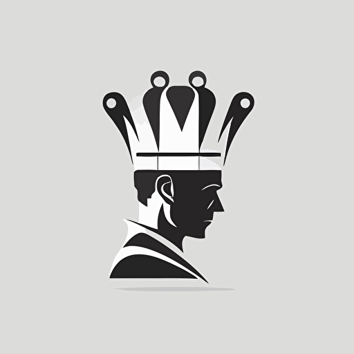 a minimal vector logo, chess piece king, chef hat on head, white background, black and white