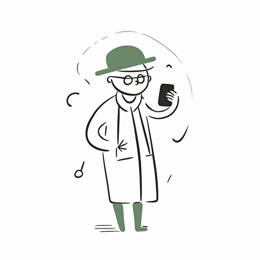 Person with a smartphone, white background, line drawing illustration, vector, simple, minimalist, whimsical and lively, cartoon mis-en-scene