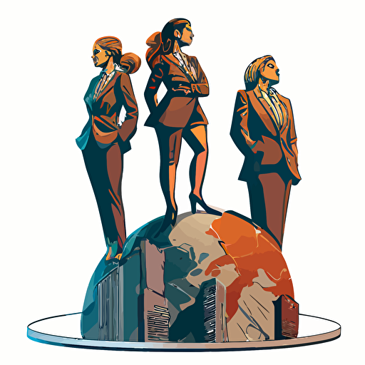women in business suits on top of a primadie, detailed vector illustration