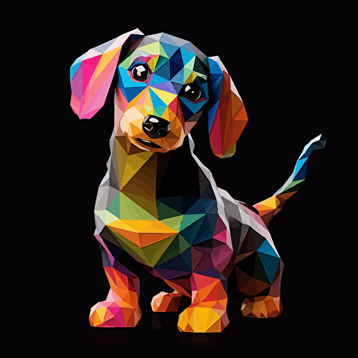 colorfull origami Dachshund puppy dog, vector art, black background
