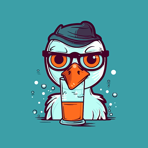 Adult Duck wearing glasses and drinking juice, vector illustration style, Minimalistic, illustration, Sticker style