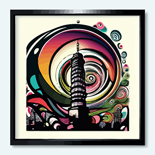 color vector art, taipei 101 , framed by swirls