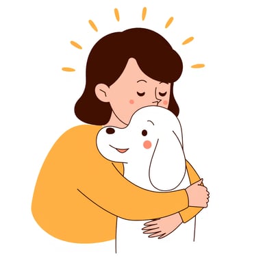 a person hugging a dog
