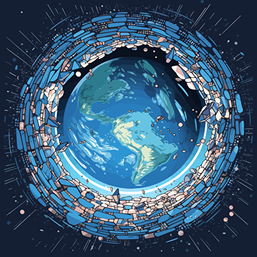 Vector illustration of Earth, cut into small pieces, universe background-v 5