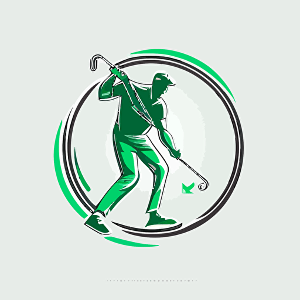 brand identification symbol. man swining golf club while playing golf. vector minimal logo, simple. green logo theme. circle.