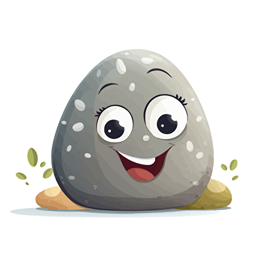 vector art illustration of one grey pebble stone for a kids book, white background,