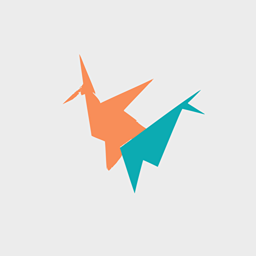vector logo made simple shapes in origami crane ,2 color, abstrcat , paper,