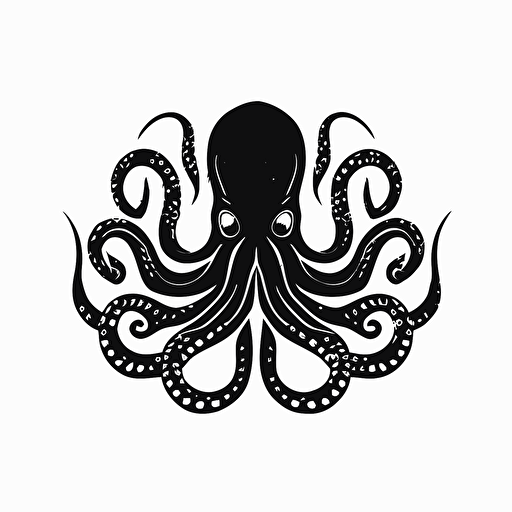 a symmetric and geometric octopus logo, black vector, minimalist