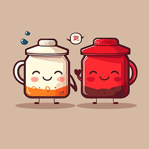 two cute oolong tea smilling red and white. Vector style. 2D. Drawing.