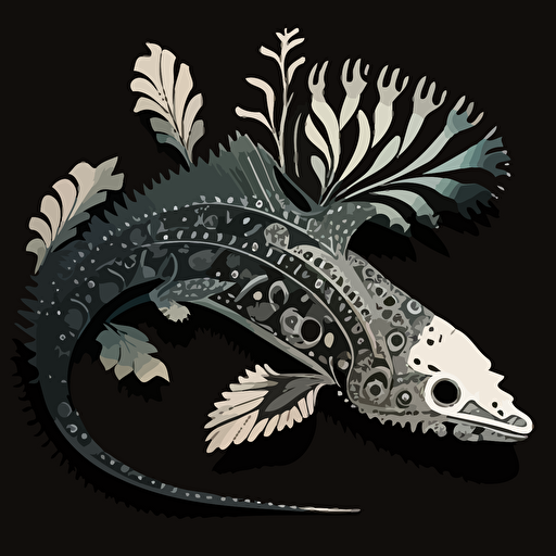 silhouette of an axolotl alebrije: white and black only:: vector art