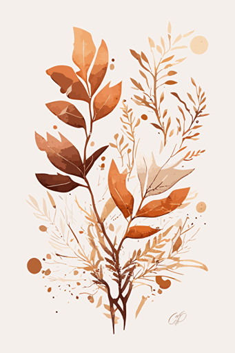 rust orange and beige watercolour abstract botanical illustration, Minimalist, vector, contour