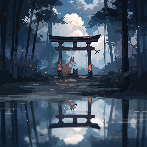 the night in japan, full moon, relaxing picture, vector style