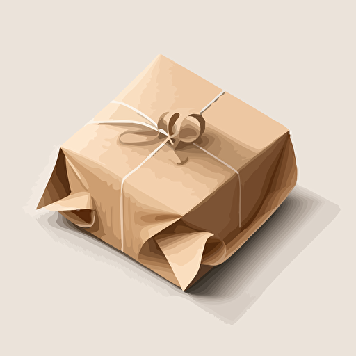 a parcel wrapped in craft paper, viewed from top on white background in vector art style