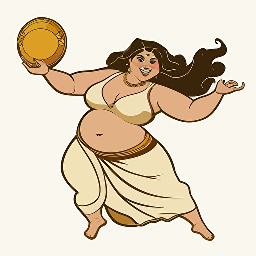 logo,mascot, simplistic, chubby Belly Dancer catching an oblong brown ball, vector, white background