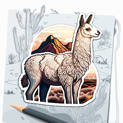 llama, Sticker, Adorable, Backlight Painting, Street Art, Contour, Vector, White Background, Detailed