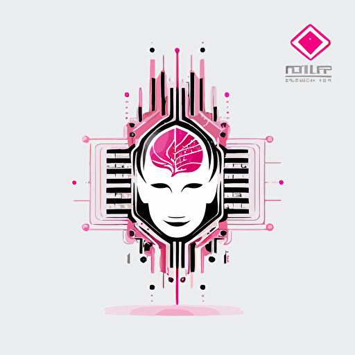 logo design. Head implanted microprocessor. Simple. Vector. Pink and white. White background. 2d. Studio.