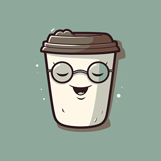 sticker design, super cute pixar cup of coffee, minimalist, vector