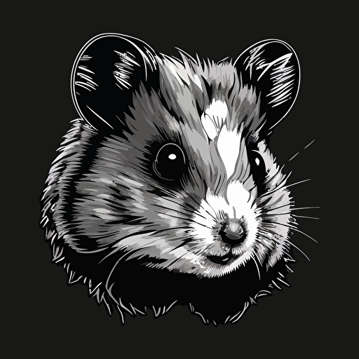 design a vector head hamster, creative, black white color, head patch