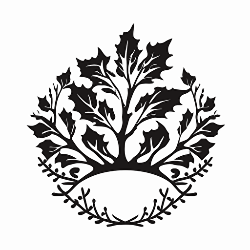 a simple vector black and white logo of a crown with oak branches growing from it