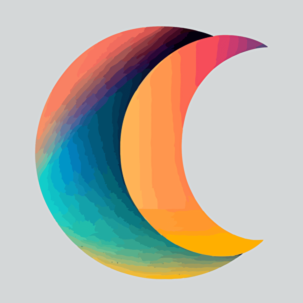 flat vector logo of moon, gradient, F lettermark wrapped around moon, simple minimal, by Ivan Chermayeff