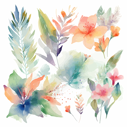 paradise collection vector illustration, in the style of dreamy watercolor florals, floral explosions