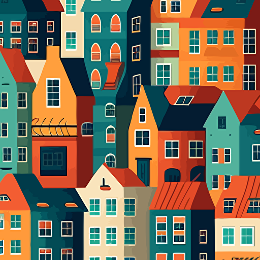 flat vector art, repeating tile of buildings