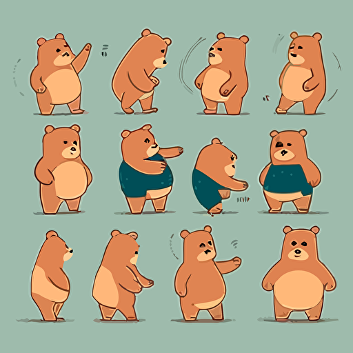 expressive cartoon bears poses in different shapes and sizes, vector, minimal, flat, contemporary, simple, fun