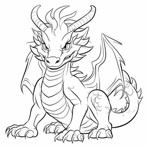 japanese dragonNo Shadow. Cartoon. Coloring page. Vector. Simple.