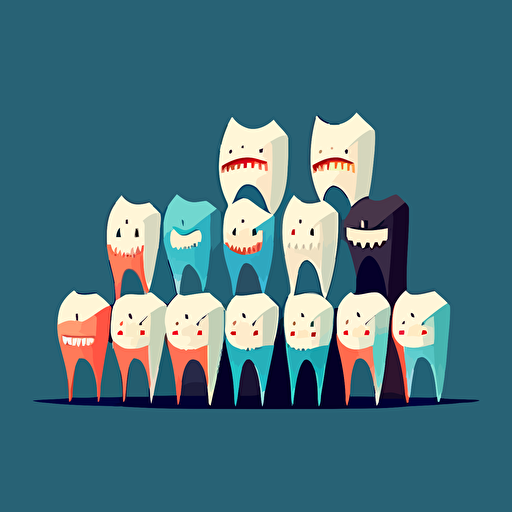 flat vector illustration of bottom row and front row of teeth