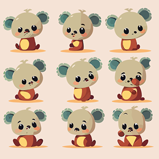 little koala bear, multiple poses and expressions ,children's book illustration style, simple, cute, full color, flat color,vector