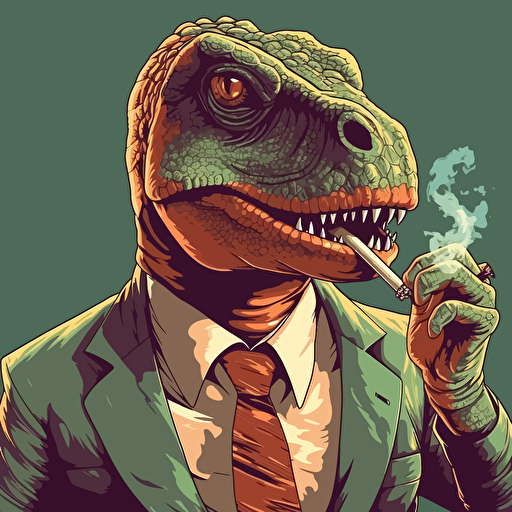 t-rex wearing a business suite, wearing sunglasses, smoking a big cigar, vector art, 2d