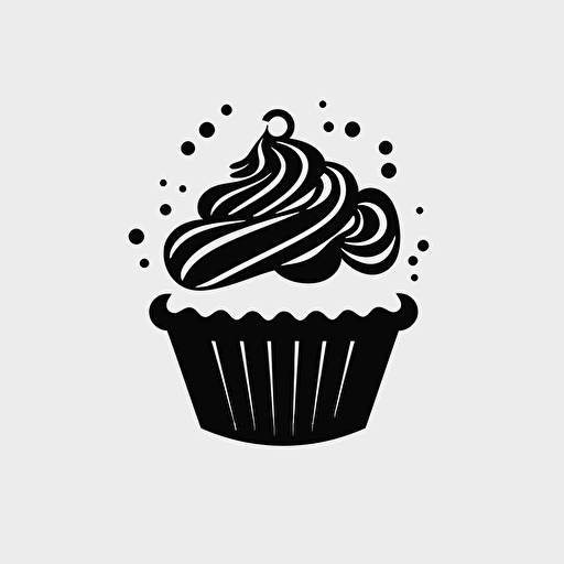 simple 2d cupcake logo, flat, sharper, black and white, vector, badge
