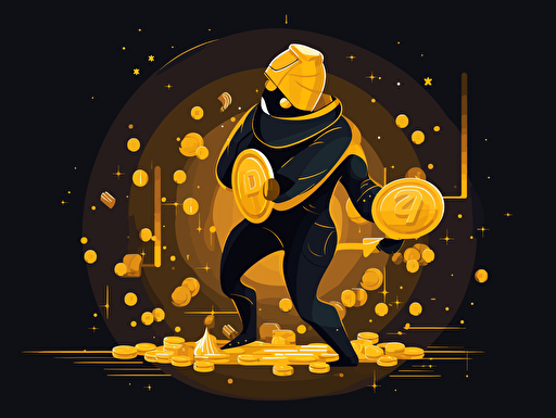 vector robber carrying gold coins with copyright symbol on it, in the style of code-based creations, innovating techniques