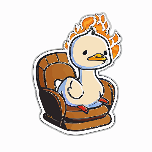 sticker, goose sitting in a chair with fire all around it, kawaii, contour, vector, white background s 1000