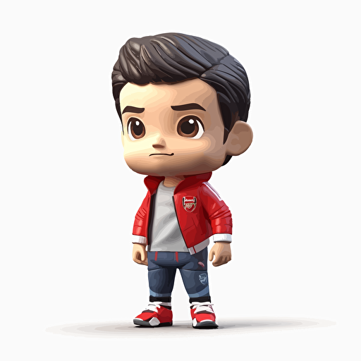 a vector picture in Unreal Engine of a boy funko pop dressed in Arsenal soccer colors clothes, white background for a clean, minimalist design