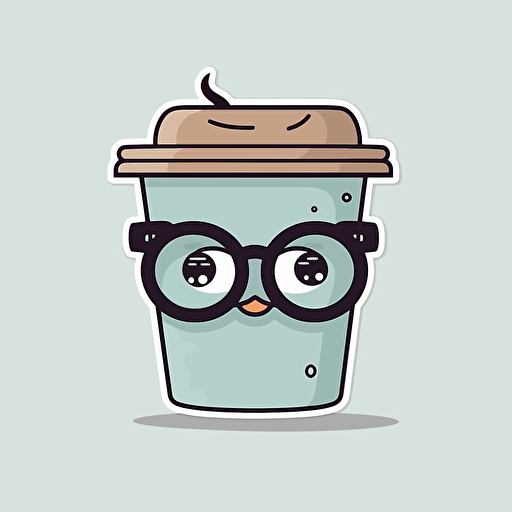 sticker design, super cute pixar cup of coffee, minimalist, vector