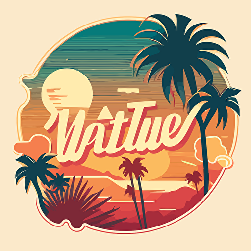 Vacation vibes motif, retro aesthetics, vector image, sticker, pantone color scheme. The final piece should exude a warm, holiday