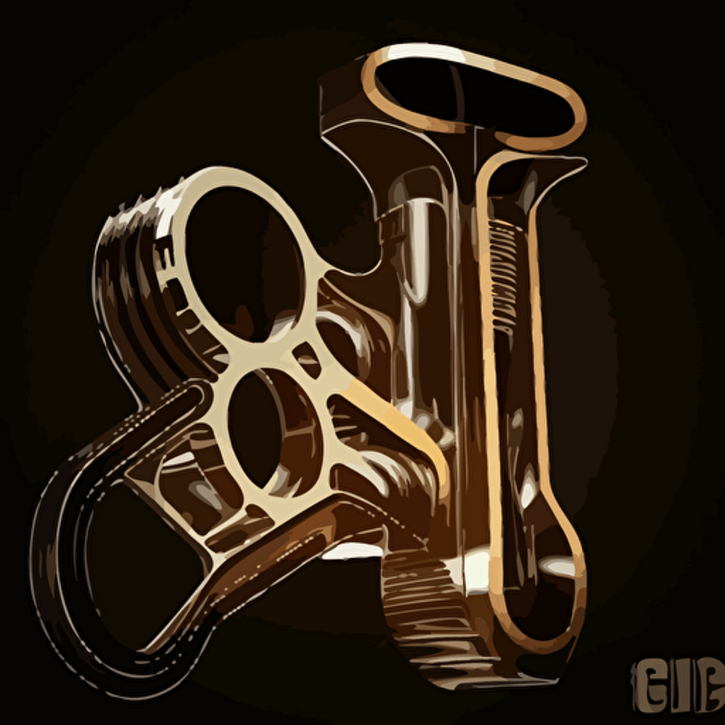 silhouette of an engine connecting rod, bronze color, black background, simple vector design, cg lighting, white outline over silhouette