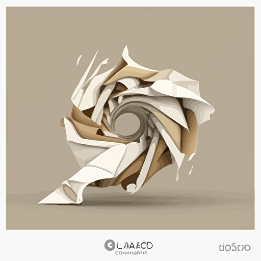 logo of a bolt of calico fabric unravelling, vector, white background, neutral beige colours