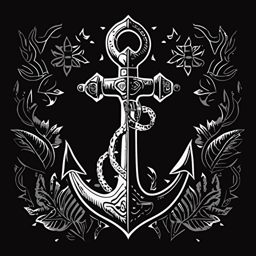 a minimalistic black and white vector logo of an anchor is an islamic style