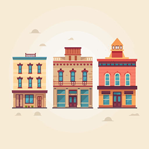 minimal flat vector illustration of 3 old west facades