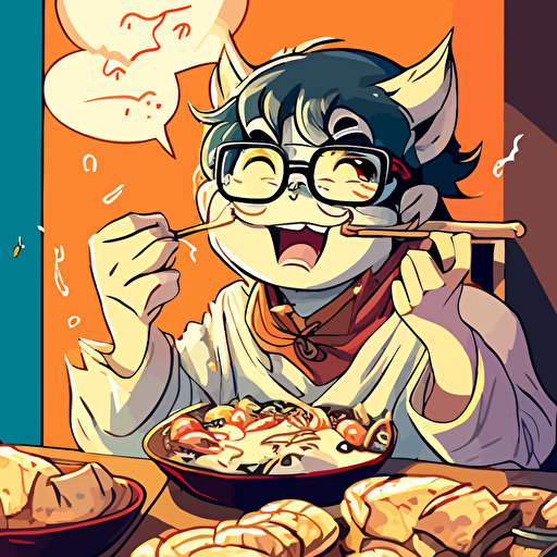 manga cat wearing glasses vector eating dumplings happy