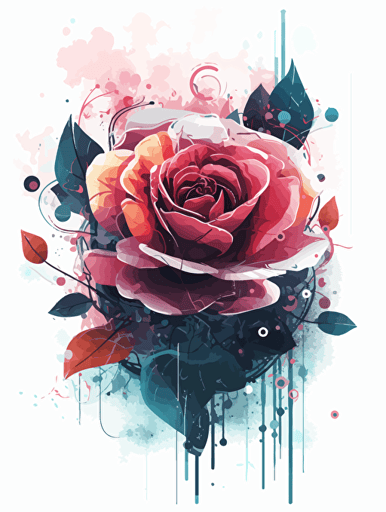 Technology Rose，modern minimalist illustration，A clean background, Gradient color, Vector，White background