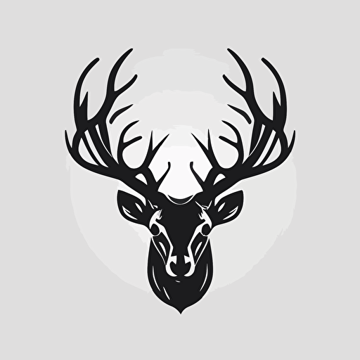 black and white simplistic buck head with big antlers logo, white background, vector image, minimalistic