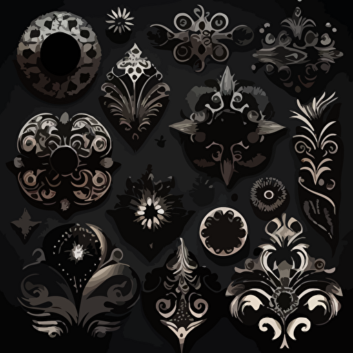 black vector ornaments with transparent background