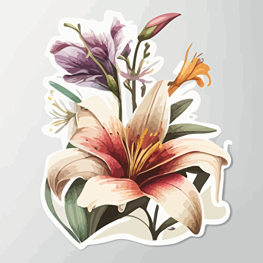 sticker, vector, white background beautiful flower