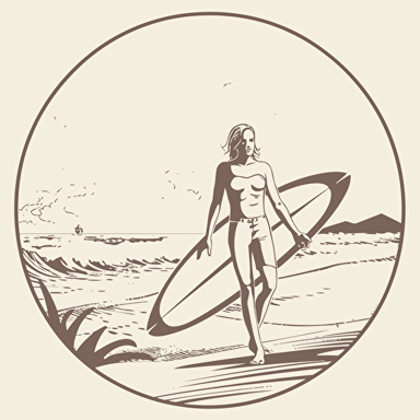 vector, contour, sunny beach, surfer