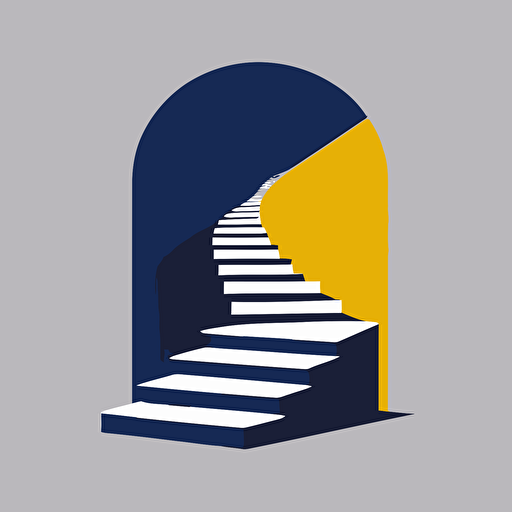 logo with stairs, simple, vector, main color indigo, sub color white & yellow